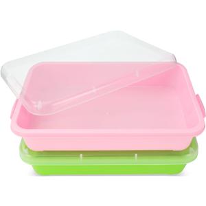 Sensory Bin Sand Tray with Lid for Toddlers 2 Pcs 15in Portable Sandbox Toy Large Plastic Tray for Kids 3 4 5 6 Fill with Sand, Water, Beads, and More (Pink + Green)