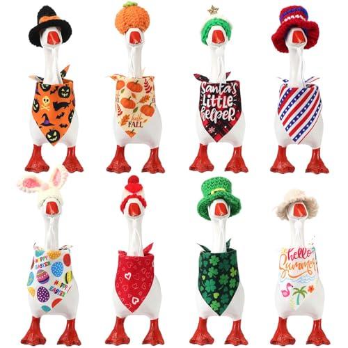Geyoga 8 Set 7 Inch Mini Holiday Desk Goose Outfits All Seasons Mini Knitting Hat Headwear Bandana Accessory Winter Thanksgiving Christmas Summer Statue Costumes for Magnetic Goose
