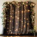 Tulle Backdrop Curtain with Lights String 10FT X 8FT Black Sheer Tulle Backdrop Curtains for Wedding Birthday Party Reception Photo Booth Background Decorations (2 Panels 5x8FT)