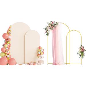 Wokceer Wedding Arch Backdrop Stand and Cover Set of 2 Metal Arch Stand with Arch Cover Beige 7.2FT, 6FT for Birthday Party Wedding Ceremony Bridal Baby Shower Event Decor