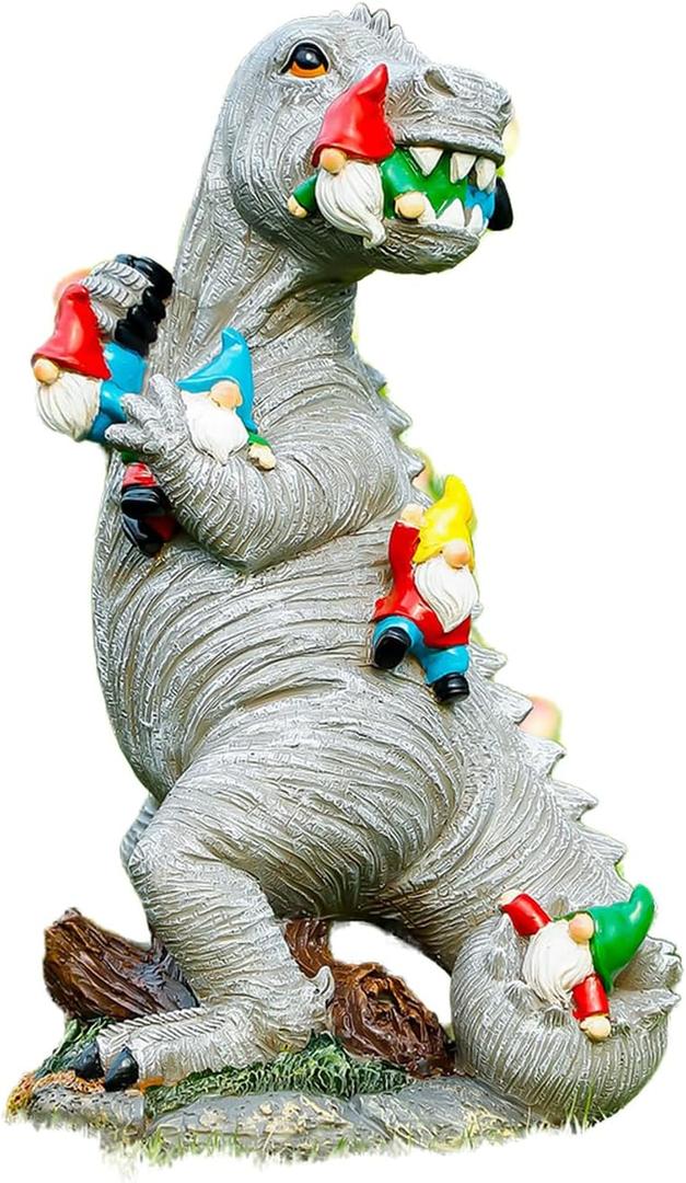 Garden Statue Outdoor Decoration, Weatherproof 14 Dinosaur Garden Gnome, Indoor Outdoor Dcor Garden Art for Patio Lawn Yard, Gardening Gift for Homeowners