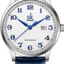 SHENGKE SK Classic Easy Read Watch for Women with Genuine Leather Band Ladies Calendar Watch