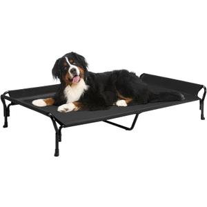 Veehoo Cooling Elevated Dog Bed, Guardrail Raised Pet Cot, Indoor & Outdoor XXL Pet Bed with Washable & Breathable Teslin Mesh, Non-Slip Feet, Dog Couch Bed, 62.5" x 37", Black