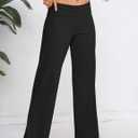 HeSaYep Women's Wide Leg Sweatpants Workout Lounge Pants Fold Over Low Rise Yoga Pants (Black, XS)