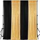 VitalCozy 4 Panels Backdrop Curtains 2 Pcs 4 x 10 ft Sequin Glitter 2 Pcs 7 x 10 ft Chiffon Photo Background Curtains for Graduation Wedding Birthday Party Decorations(Black, Gold)