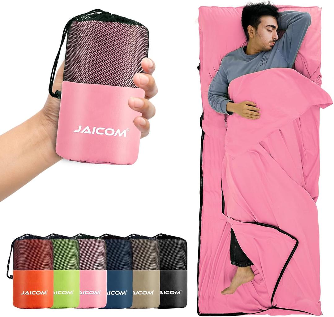 Sleeping Bag Liner, Travel Sheets & Adult Sleep Sack, Ultralight and Portable Summer Sleeping Bag - Ideal for Backpacking, Hotels and Hostels, Business Trips, Camping (Pink)