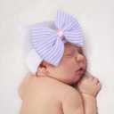 DRESHOW BQUBO Newborn Hospital Hat Infant Baby Hat Cap with Big Bow Soft Cute Knot Nursery Beanie (3 Pack: Pink-white, White-blue, Pink/ 0-3 Month)