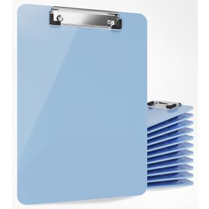 Light Blue Plastic Clipboard with Low Profile Clip (Pack of 12) - Letter Size Clipboard Blue with Flat Clip, A4 Size Acrylic Clip Board for Boys and Girls | Cute College & Back to School Supplies