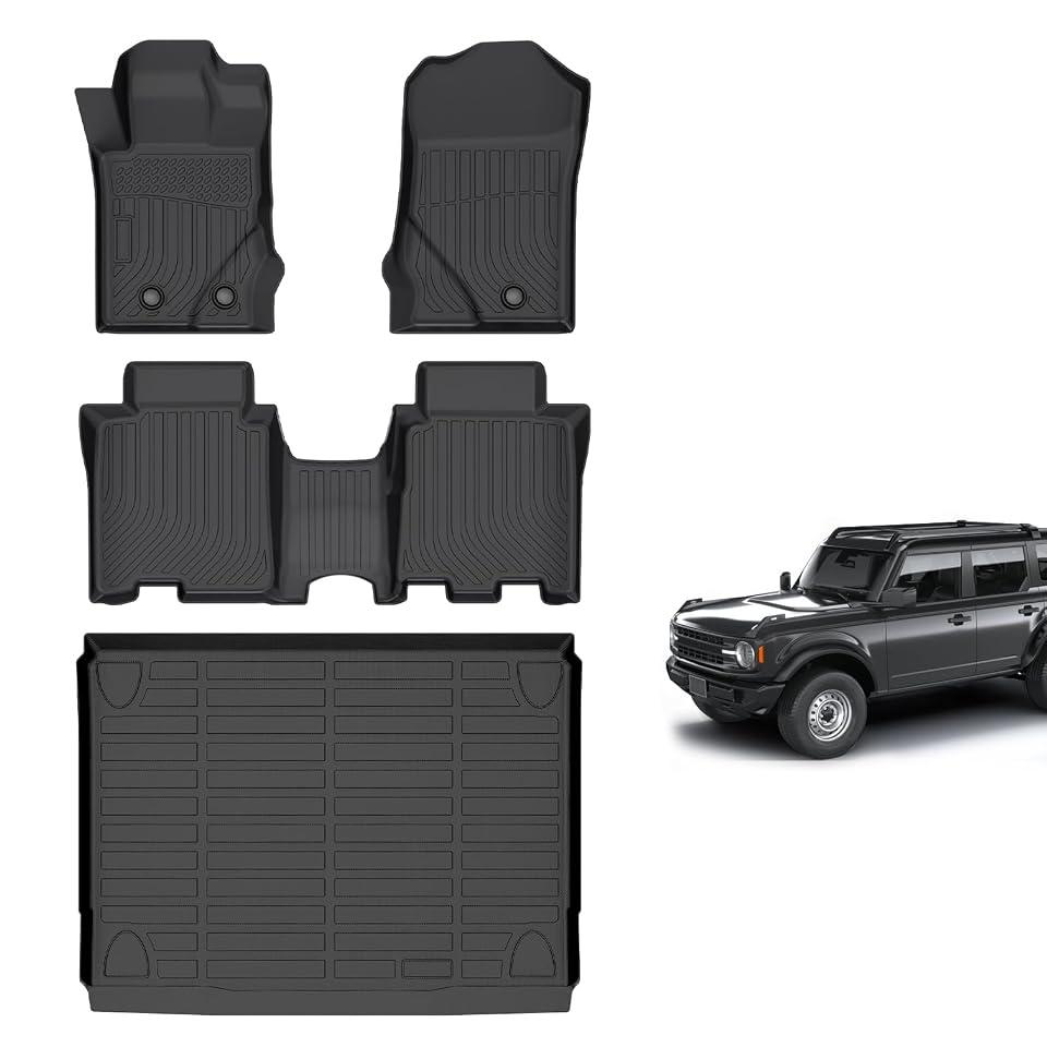 for Ford Bronco 4 Door Floor Mats 2021 2022 2023 2024 2025 2026(Not for Sport & 2 Door Models), TPE All Weather Custom Car Floor Mat Cargo Trunk Liner Set for Ford Bronco 4 Door Accessories 2021-2026