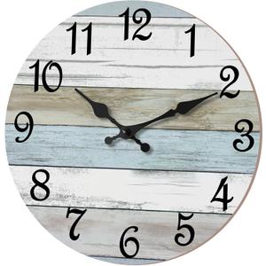 CHYLIN Wall Clock 14 Inch Bathroom Clock, Rustic Wall Clocks Battery Operated, Silent Non Ticking Wooden Coastal Beach Clock for Kitchen, Living Room, Bedroom, Office (White)