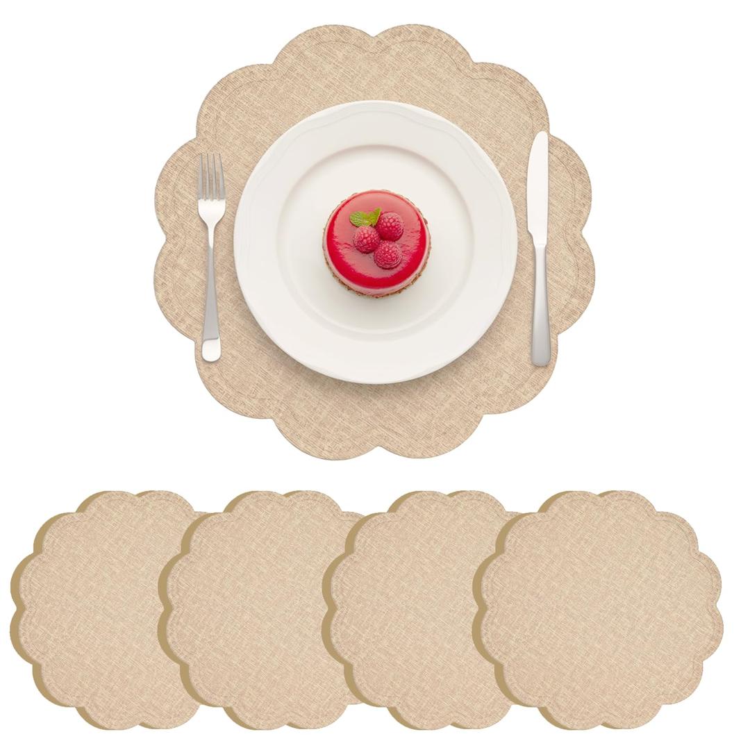 Flower Placemats Set of 4, Reversible Heat Resistant Faux Leather Table Mats, Waterproof Oilproof Table Protective Non-Slip Tablemats for Kitchen, Dining Room