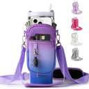 linmaya Water Bottle Carrier Bag with Phone Pocket for Stanley Cup 40/30oz,Insulated Neoprene Water Bottle Holder Cross-boday Bag with Adjustable Shoulder & Handheld Strap Stanley Cup Accessories (blue purple gradient)