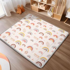 PIGLOG Foldable Baby Play Mat, 50x50 Playpen Mat, Safe Foam Playmat for Tummy Time, Waterproof Playmats for Babies and Toddlers Kids, Reversible Portable Floor Mat for Infant, Rainbow + Three Colors