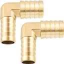 Yoebor Brass Hose Barb Fitting, 90 Degree Elbow 1" Barb x 3/4" Barb (2pcs)