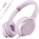 USB C Wired Over-Ear Headphones with Microphone, Volume Control, Share Port, and Adjustable Headband Foldable Stereo Headset for Adult/Teens for iPhone 16, Laptop, Gaming, Travel (Pink)