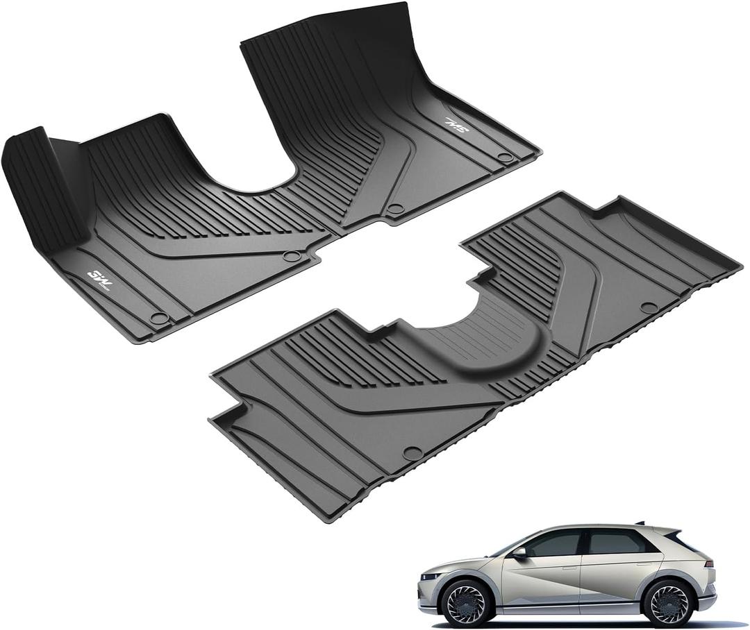 3W Floor Mats Fit Hyundai Ioniq 5 2022-2024 2025 (Only for Unmovable Console), TPE All Weather Custom Fit Floor Liner for Hyundai Ioniq 5 1st and 2nd Row Full Set Car Liners, Black