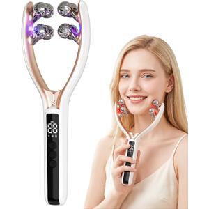 5 in 1 Face Massager, Face Roller Jaw & Tmj Massager for Lymphatic Drainage, Ice Roller for Face Sculpting Tool with Red Blue LED, EMS Import, Vibration, Heating for Home & Travel Use