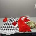 7Pack Christmas Red Costume Kids Girls Christmas Dress with Wig Long Blonde Braid with Red Beads Necklace Bow, Size 140