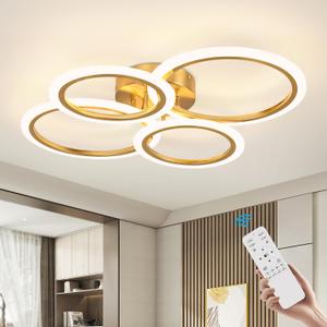 Modern LED Ceiling Light, 4 Rings LED Dimmable Flush Mount Ceiling Light with Remote Control, Gold Close to Ceiling Lamp for Kitchen Living Room Bedroom Laundry Room Ceiling Lighting Fixture