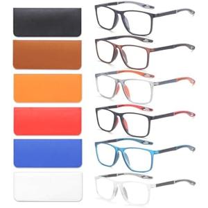BLOEXCLU 6 Pack Reading Glasses for Men Sports Style Blue Light Blocking Readers with Spring Hinge Women Eyeglasses, +2.25