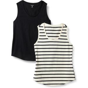 Amazon Essentials Women's Regular-Fit 100% Cotton Sleeveless Tank Top, Pack of 2 (L)