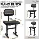 Piano Bench with backrest, Adjustable Music Keyboard Bench Stool Seat with Black Padded Cushion for Keyboard Piano, Professional Heavy Duty Piano Stool Chair with PU Leather for Musicians