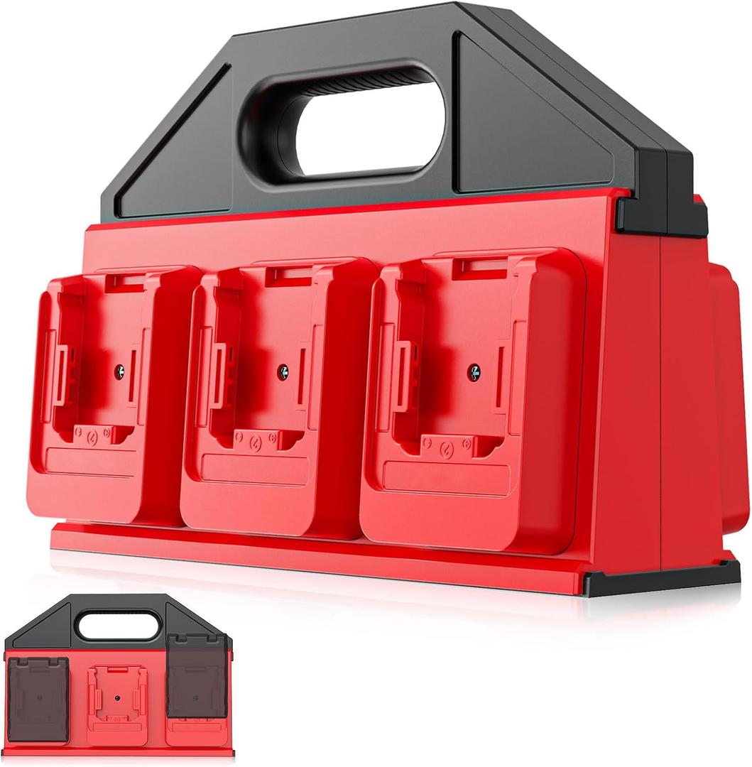 Crivnhar Battery Carrying Holder for Milwaukee 18V, Battery Storage Organizer Rack for 1.0Ah-12.0Ah, Portable Batteries Caddy with Handle/Non-Slip Base for Jobsite and Tool Bag Use, 6-Slot