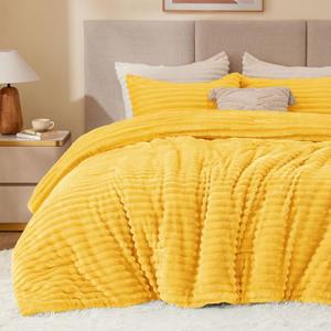 BEDELITE Fleece King Comforter Set -Super Soft & Warm Fluffy Bright Yellow Bedding, Luxury Fuzzy Heavy Bed Set for Winter with 2 Pillow Cases