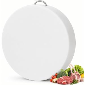Large Round Cutting Board 15"x15" Extra Thick Plastic Cutting Board for Meat Raw & Raw Meat Board, HDPE Double-Sided Butcher Block Cutting Board, 304 Stainless Steel Handle, Easy Clean, 15" Diameter x 2" Thick