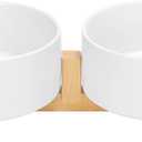SPUNKYJUNKY Ceramic Dog and Cat Bowl Set with Wooden Stand, Modern Cute Weighted Food Water Set for Large Size Dogs (7.6 Cups, 2 White)