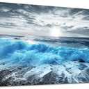 Lapremoly Framed Wall Art For Living Room Large Canvas Wall Decor For Office Blue Beach Painting Ocean Sea Waves Wall Pictures Bedroom Home Decorations Prints Posters Mural Artwork Ready to hang (48L" x 24W")