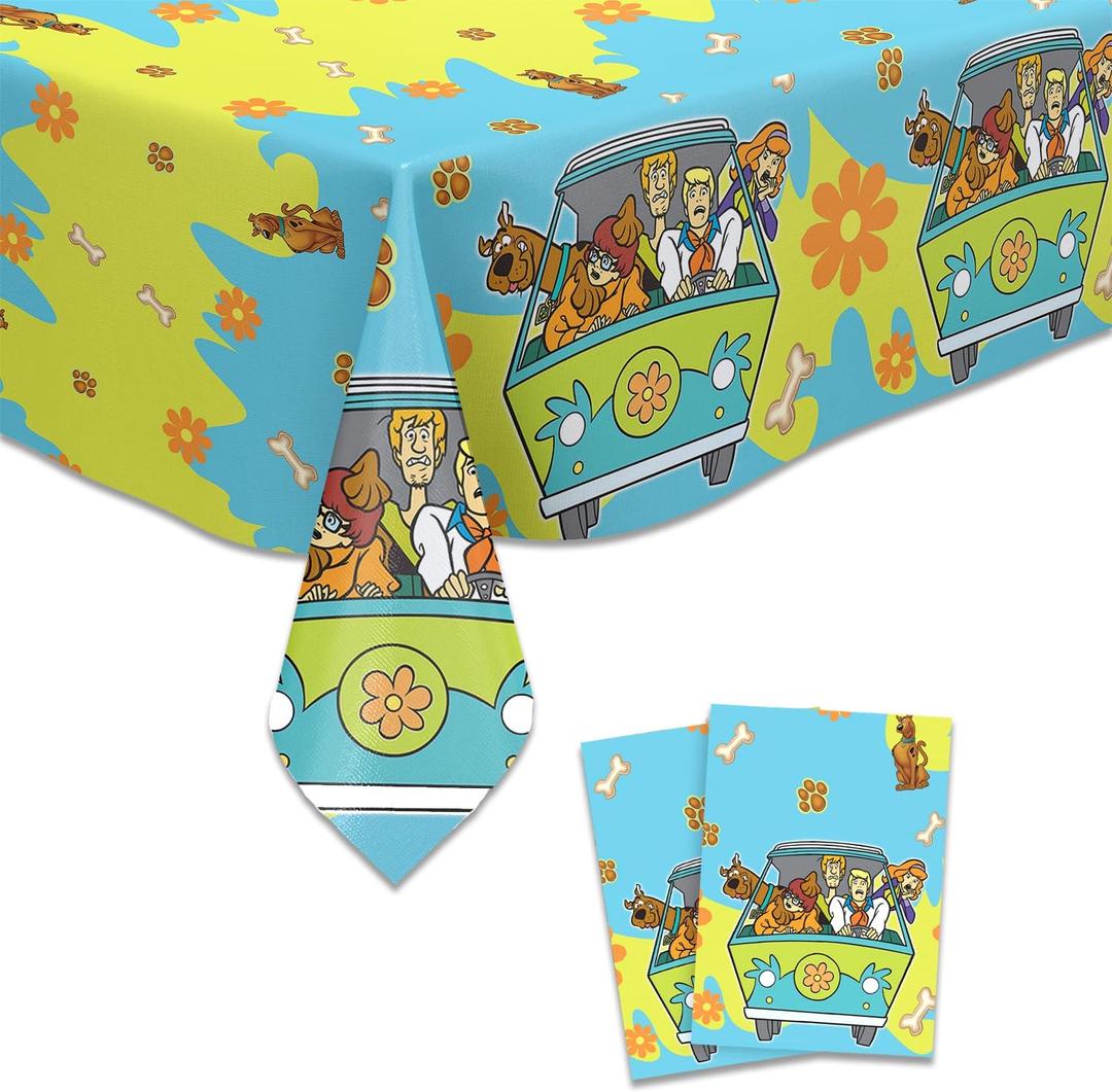 2Pack Scooby Tablecloth Disposable Tablecover Birthday Party Supplies and Decorations for Kid Boy Baby Shower Rectangle Tables 70"" X42