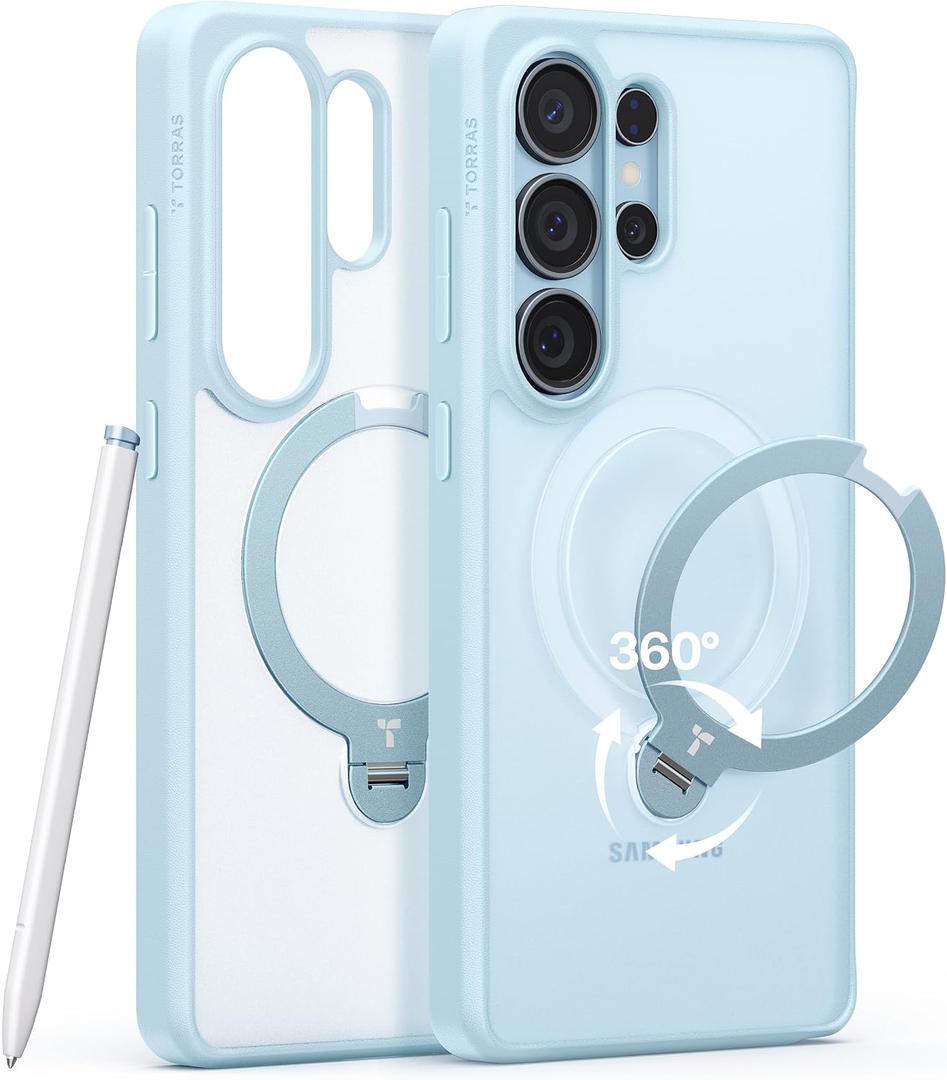 TORRAS Q3 Spin for Samsung Galaxy S26 Ultra Case with 360 Magnetic Stand, Fit for Magsafe, Hard PC Shockproof S26 Ultra Phone Case with Kickstand, Light Blue