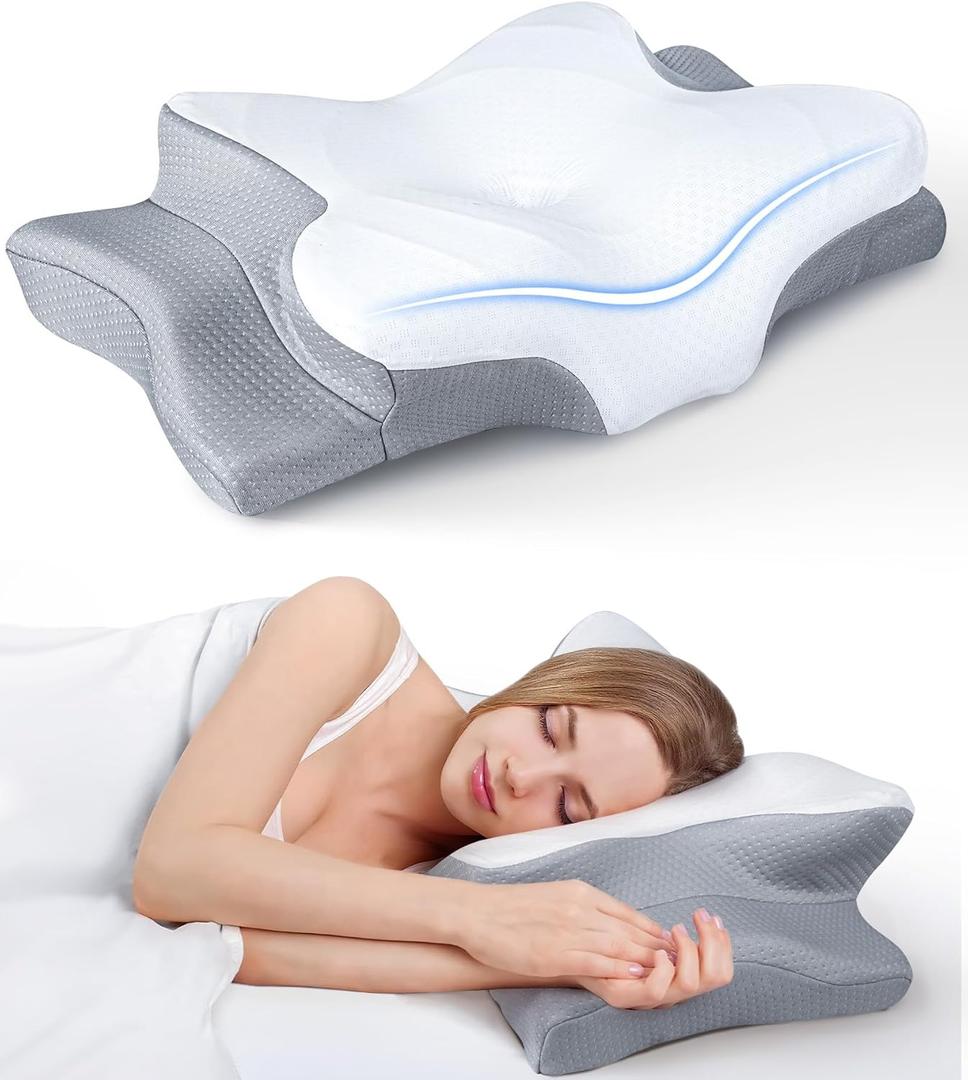 Cervical Neck Pillow for Sleeping, Ergonomic Memory Foam Pillows Pain Relief Pillow for Neck and Shoulder Support, Odorless Bed Pillow with Cooling Pillowcase for Side Back Sleeper