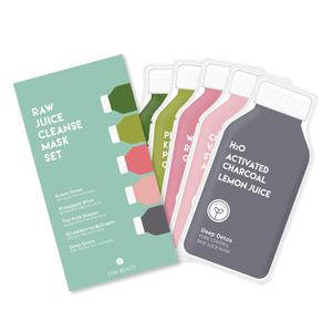 ESW Beauty Raw Juice Face Masks - 5-Pack Skincare Set - Hydrating, Anti-Aging, Moisture Repair, Pore Control, Soothing & Revitalizing with Watermelon, Kale & Charcoal