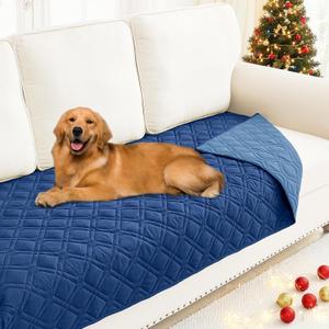 Smiry Waterproof Dog Blanket, 30x70 Inch Soft Pet Bed Cover Reversible, Washable Sofa Couch Furniture Protector for Small Medium Large Dog Puppy Cat, Geometric, Navy/Blue