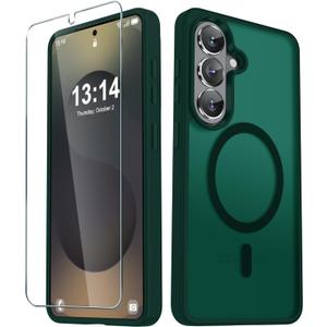 2 x YENAPOON for Samsung Galaxy S26+ Plus Case, Matte Magnetic Phone Cover [with 1 Screen Protector] [Support for MagSafe] [Shockproof Military Grade Protection] Translucent Frosted Back, Dark Green