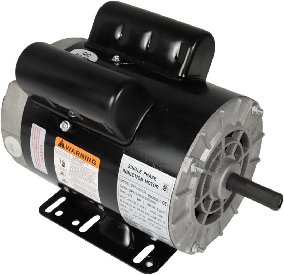 3HP SPL 3450 RPM Electric Motor 56 Frame 1 Phase 115/230v CCW 5/8 Inch Shaft for Air Compressor Motor