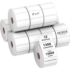 AveneMark 12 Rolls 2" x 1" Direct Thermal Labels for ZB ZD411 LP2824 ZD421 GK420D Barcodes Postage Address Shipping Labels Compatible with Rollo & Zebra Desktop Printers Adhesive - 1300 Labels/Roll