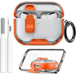 for AirPods Pro 3 Case (2025) with Phone Stand & Cleaner Kit, Cute Soft Silicone Cover for AirPods Pro 3rd Genera case with Keychain for Women Men with Keychain for Airpod Pro case(2025) Orange