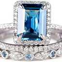 RKKOJJO 925 Sterling Silver 3 Piece Set Engagement Ring Cubic Zirconia Gemstone Rings Blue Diamond Statement Eternity Band Wedding Rings for Women Size 6, CS589969-101-6 (US Code 6)