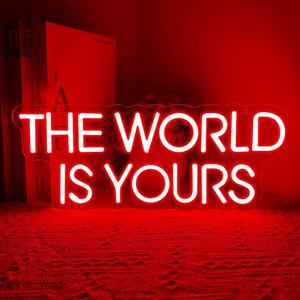 The World is Yours Neon Sign,Red Dimmable LED Light Signs for Wall Art Decor,Backdrop for Cinema Bedroom Club Party Man Cave,Gift for Boys Teen Men USB Powered14.2"*5.5"