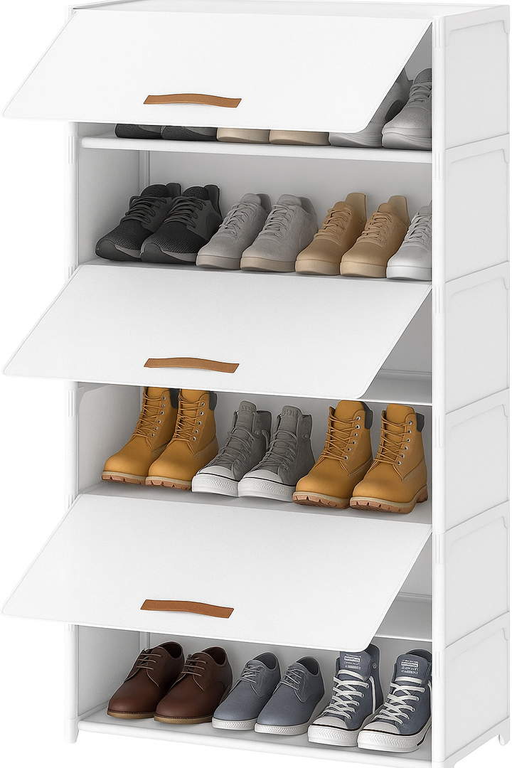 Shoe Rack, 7 Tier Shoe Storage Cabinet with Door 20 Pair Plastic Shoe Shelves Organizer for Closet, Entryway, Hallway, Bedroom, White