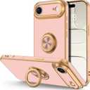 Hython for iPhone Air Case with Ring Stand, 360 Rotatable Ring Holder Magnetic Kickstand, Plating Rose Gold Edge Soft Cover Protective Phone Case for iPhone Air 6.5", Pink