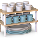 WELL WENG Cabinet Organizer Shelf, Spice Rack Set of 2 Kitchen Pantry Cupboard Shelves, Stackable, Height Adjustable, Natural Bamboo (11.7" Wx77.Dx6.57 H per Pack)