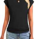 GKBK Womens Summer Tops Ruched Cap Short Sleeve Tshirts Business Fashion Trendy Clothes Outfits Coral S (Black, S)