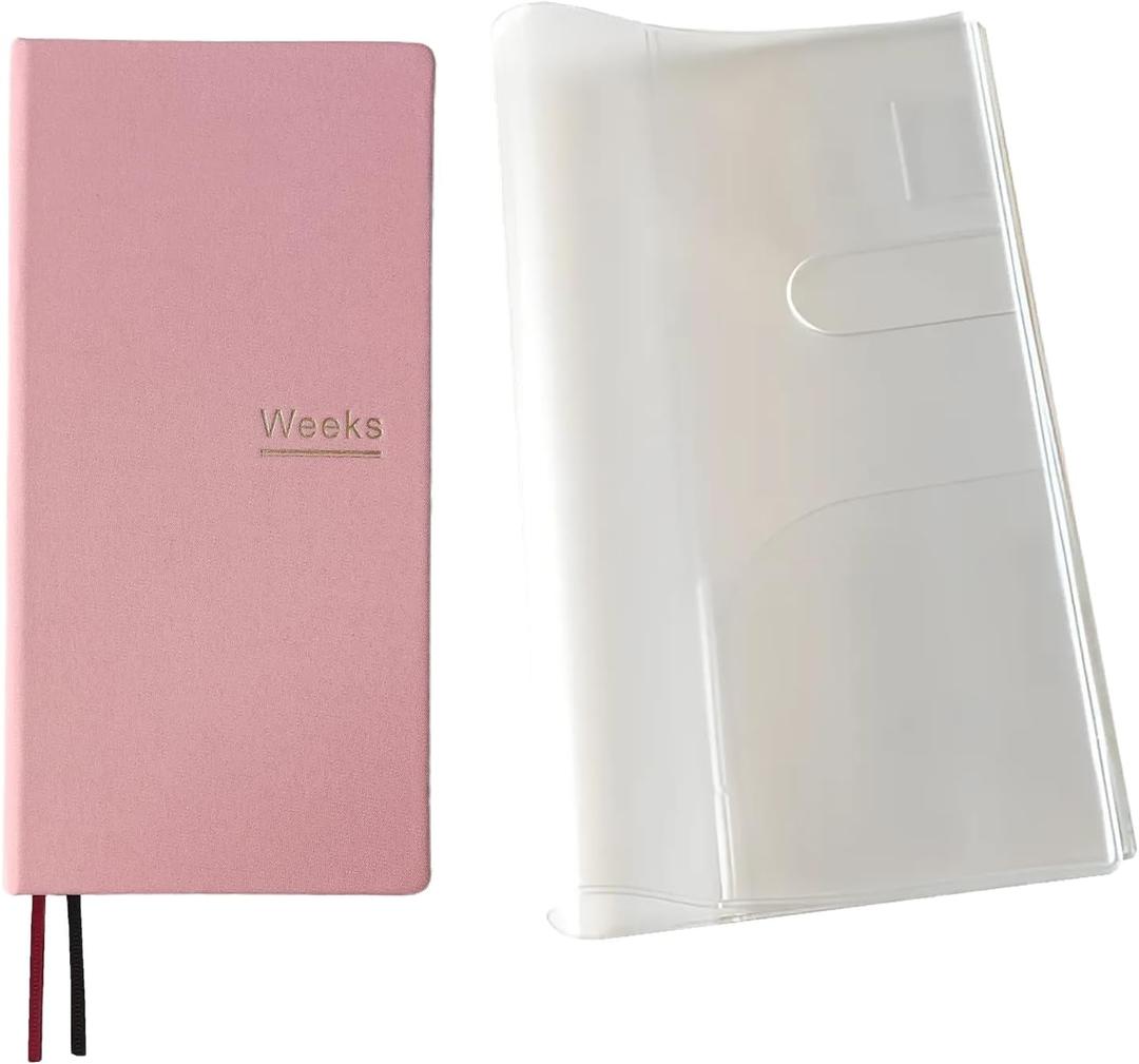 Undated Weekly Planner Notebook Pocket Organizer Appointment Book Journal Notebook A6 Week Plan Notepad (Pink with cover)