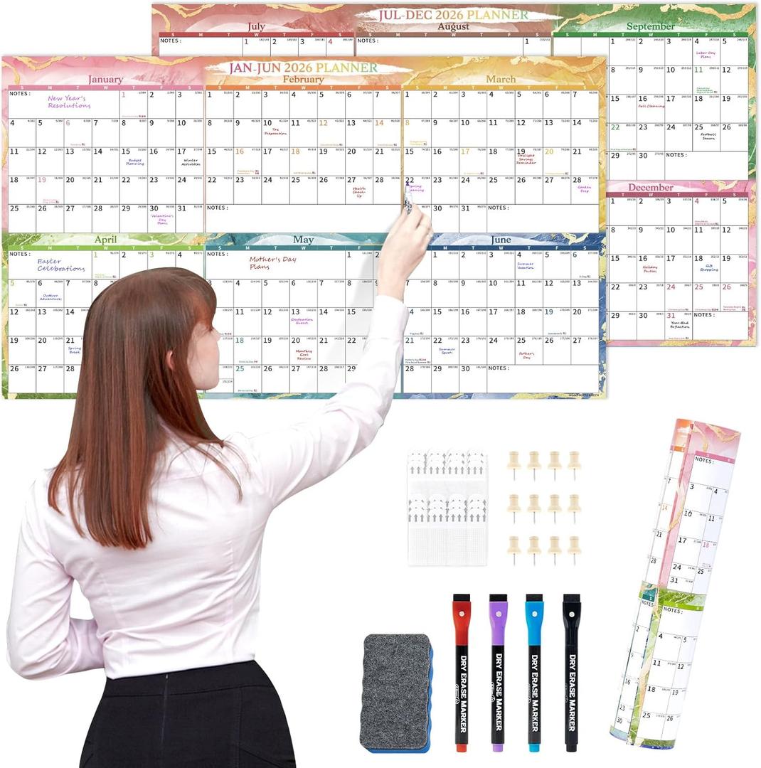 EYROZILL Large 2026-2027 Wall Calendar Full Year 29"x16.5",Double-Sided Two-Panel Format, School & Office Calendar Rolled-up Packing (Feb 2026 - Dec 2027)