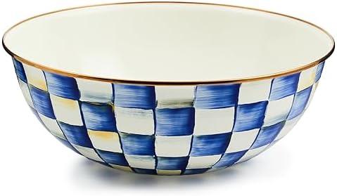 MACKENZIE-CHILDS Enamel Everyday Bowl, Serving Bowl for Entertaining, Extra-Large, Pink-and-White Rosy Check, Set of 1