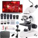 Binocular Compound Microscope 40X-2000X, Research Grade Professional Microscope with Dual Mechanical Stages and Coaxial Coarse/Fine Focus Knobs, Built-in Electronic Eyepieces, Adult Microscope